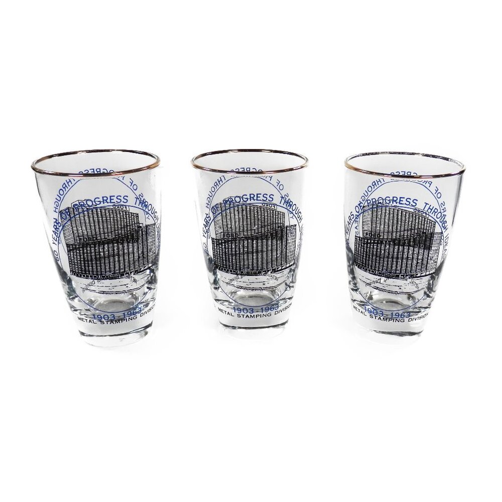 60 Year Ford Metal Stamping Division Glasses 1903-1963 Cups Michigan Auto